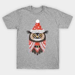 Cute Christmas Santa owl illustration T-Shirt